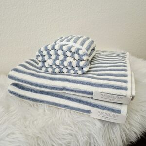 Rachel Zoe Blue and White Striped Towel 4pc Set. Cozy, Minimalistic
